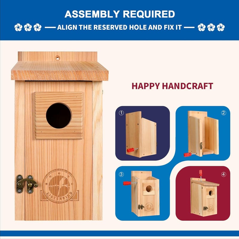 SISTERBIRD Bluebird Houses for Outside, Blue Bird Houses for Outdoors, Premium Bird House, Pack of 2 Bluebird House, Wooden Birdhouses Kits for Adults for Durable Yard Decor - Image 5